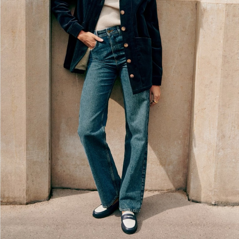 Sezane Serge Trousers Dark Blue Denim - Size 2